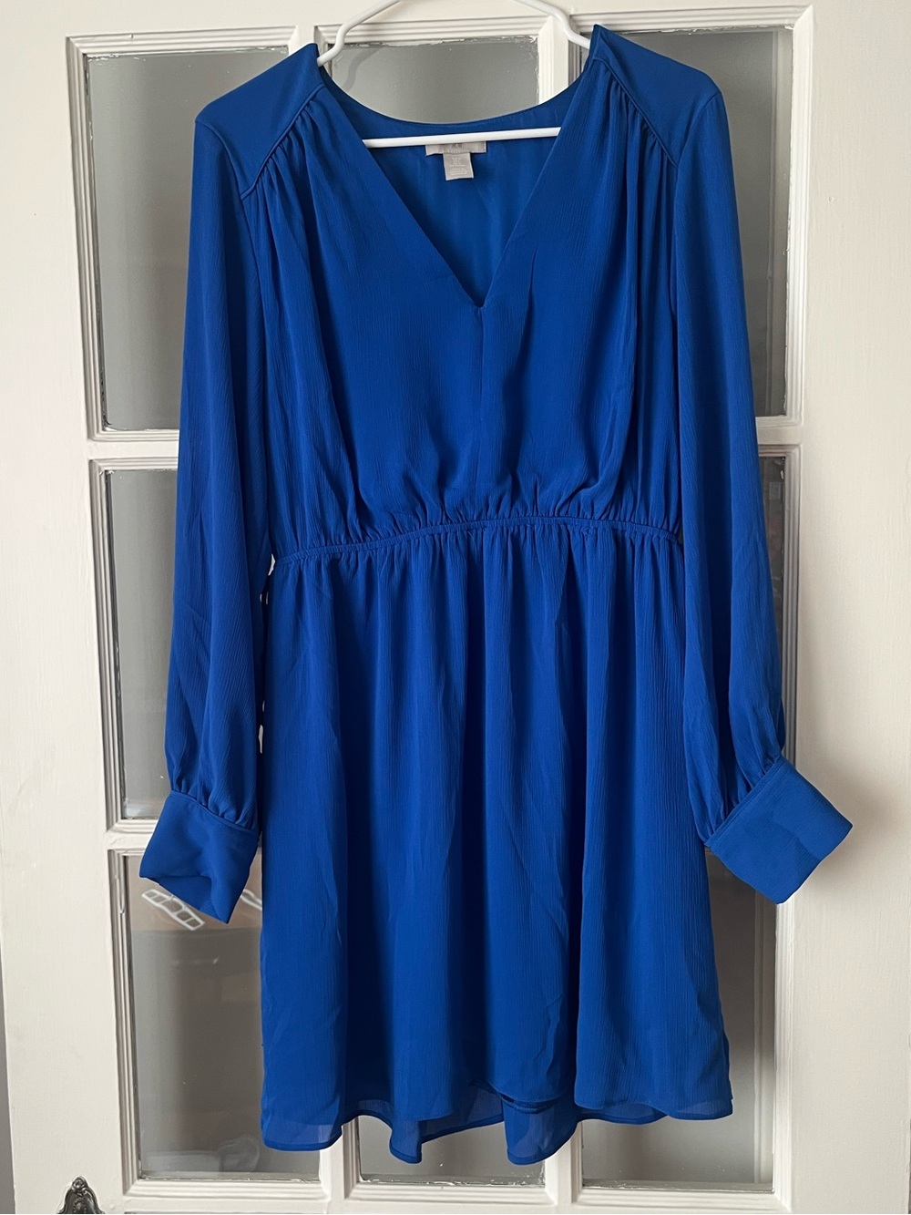 H&M Royal Blue Long Sleeve V-Neck Mini Dress